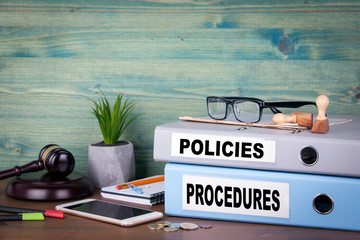 Policies and Procedures. Successful business, law and profit background.