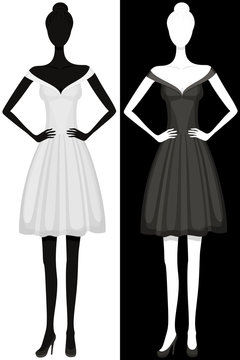 Vector silhouette of girl in beautiful dress