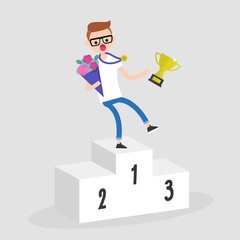 Unexpected failure at the awards ceremony. Rise and fall. Sport. Concept. Flat editable vector illustration, clip art
