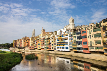 Colorful houses along the River Onyar in Girona, Spain