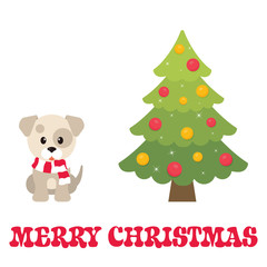 Naklejka premium cartoon winter dog with fir tree and text