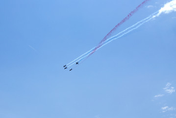 SAINT TROPEZ, PROVENCE, FRANCE - AUGUST 12TH 2014: Group of Jet Fighters Performing Acrobatic Tours...