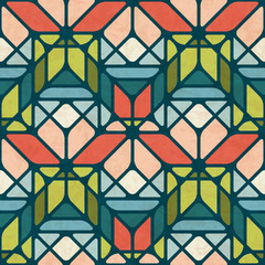 Abstract geometrisch naadloos patroon in moderne kleuren van het midden van de eeuw, vectorillustratie met textuur