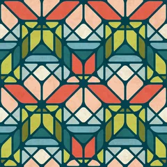 Gordijnen Abstract geometrisch naadloos patroon in moderne kleuren van het midden van de eeuw, vectorillustratie met textuur © dinkaspell