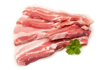 Meat pork slices isolated on the white background.