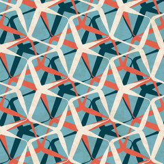 Abstract geometrisch naadloos patroon in moderne kleuren van het midden van de eeuw, vectorillustratie met textuur