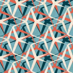 Keuken foto achterwand Jaren 50 Abstract geometrisch naadloos patroon in moderne kleuren van het midden van de eeuw, vectorillustratie met textuur