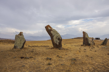 Big megalithic menhirs of Zorats Karer (Carahunge) - prehistory megalithic monument in Armenia