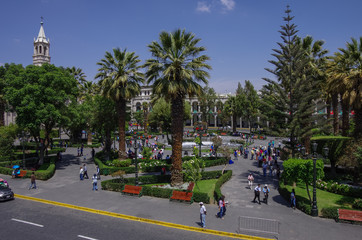 Plaza de Armas square with Basilica Cathedral of Arequipa, Arequipa city, Peru