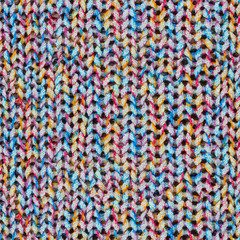 Seamless Texture of Knitted Sweater. Multi-colored Knitted Fabric Cozy Texture Repeating Background