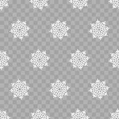 Abstract pattern of transparent falling snowflakes on translucent background. seamless Pattern for banner, greeting, Christmas and New Year card, invitation, postcard, paper packaging. Vector.