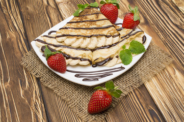 Crepes with Banana and strawberries