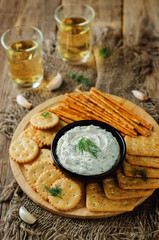 Feta cream cheese dill garlic dip with crackers