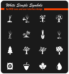 trees tools white icon set