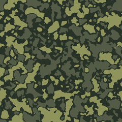 Fototapeta premium Seamless camouflage pattern with mosaic of abstract stains. Military and army camo background in green or khaki shade.