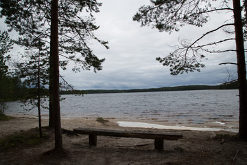Fototapeta na wymiar Beach at the lake Suomunjärvi, Patvinsuo National Park, summer 