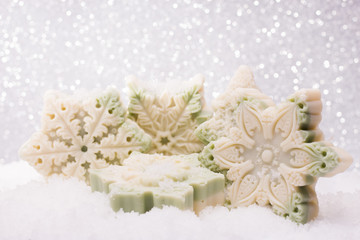 soap Handmade on a brilliant Christmas background