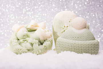 Fototapeta premium soap Handmade on a brilliant Christmas background