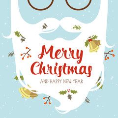 vector cartoon style santa beard Merry Christmas and Happy New Year greeting card