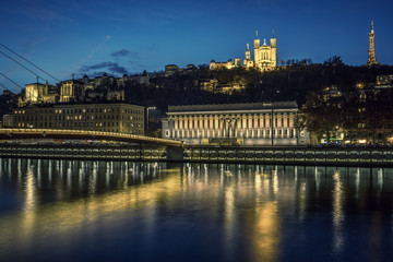 View of Lyon and Saone river at night