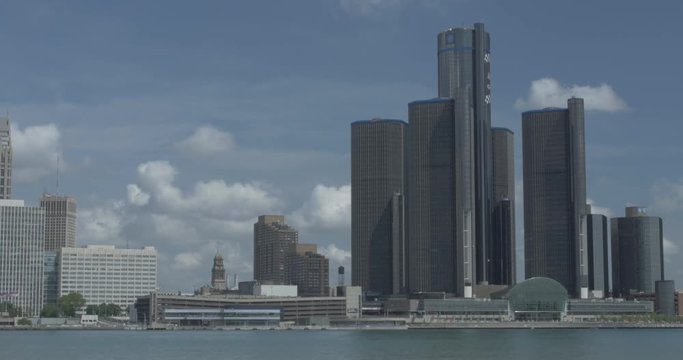 Medium Telephoto Shot Of Detroit Skyline 