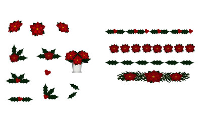 Poinsettia with Holly Elements with Pattern Brushes