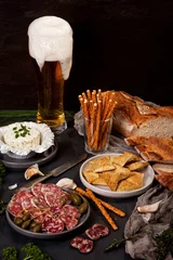 Rolgordijnen Different appetizers and beer © netrun78