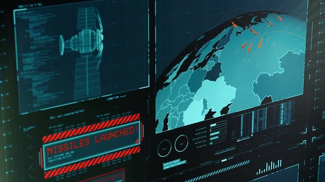 Missiles launched warning message on screen, country under attack, red code. Emergency alert message on screen, missiles have been launched