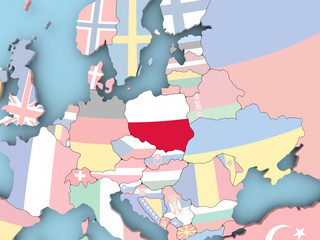 Map of Poland with flag on globe