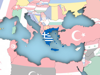 Map of Greece with flag on globe