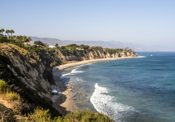 Paradise Cove Malibu, Zuma Beach, emerald and blue water in a quite paradise beach surrounded by...