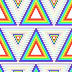 Bright, geometric seamless pattern of triangles, color rainbow