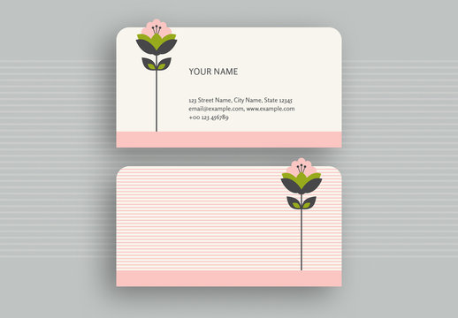 Pink Stripes and Die-Cut Flower Business Card 