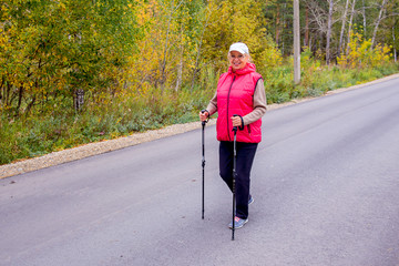 Senior lady nordic walking