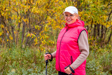 Senior lady nordic walking