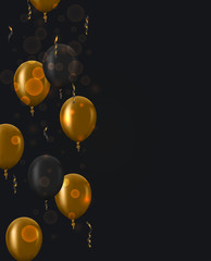 Vector modern golden balloons background for happy berthday or anniversary day. Event invitation.