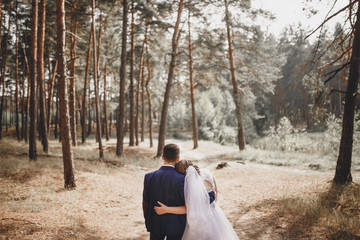 Fototapeta premium Wedding couple in forest. 