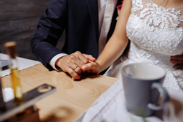 Fototapeta na wymiar hand in hand . married hands