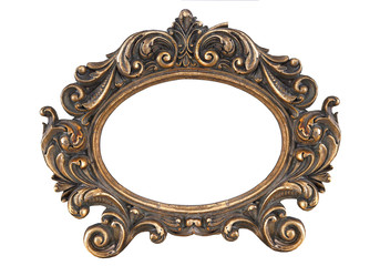 Figured decorative gold bronze frame on isolate