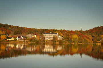 Fototapeta na wymiar Reflections of Autumnal Colors on the Lake of Chambon