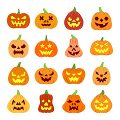 Colorful carving face Halloween Pumpkin icon set