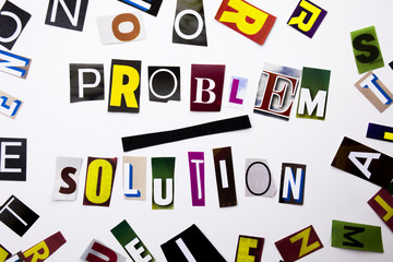 A word writing text showing concept of Problem Solution made of different magazine newspaper letter for Business case on the white background with copy space