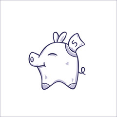 Pig money box with bank note doodle (outline)