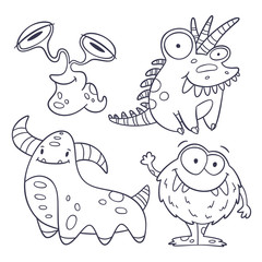 4 funny monster doodles (outlines)