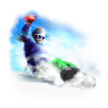 Digital painting snowboarder