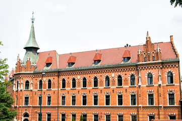House of red brick material in krakow, poland