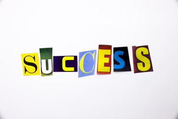 A word writing text showing concept of Success made of different magazine newspaper letter for Business case on the white background with copy space