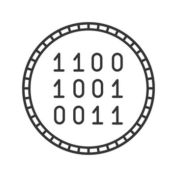 Coin with binary code linear icon
