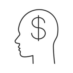 Human head with dollar sign inside linear icon