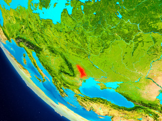 Fototapeta na wymiar Moldova on globe from space